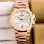 Swiss Replica Patek Philippe Nautilus Grey And White Dial Rose Gold Ladies Watch 